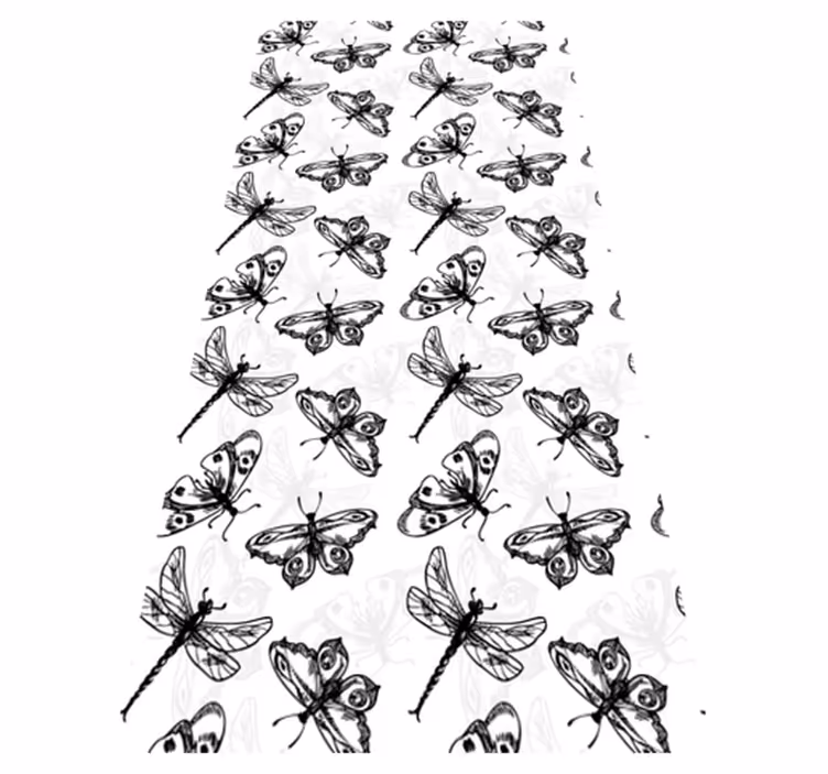 Alfombra vinílica baño patrón de libélulas y mariposas - TenVinilo