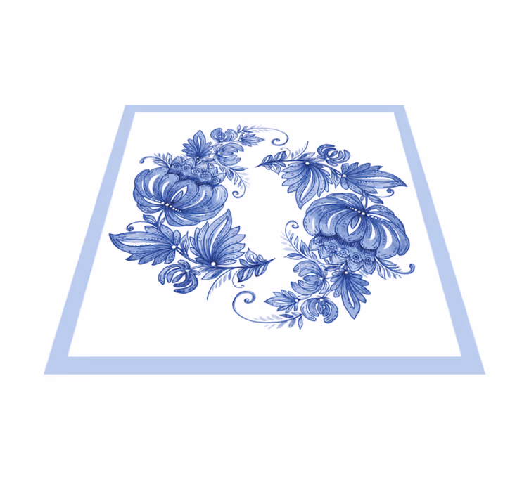 Alfombra vinílica baño adorno horezu blanco y azul - TenVinilo