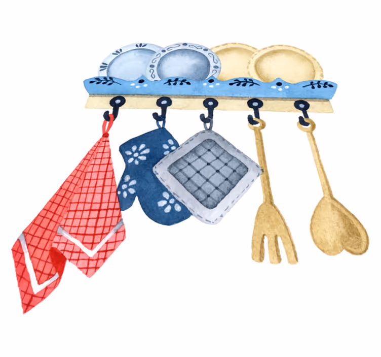 Alfombra vinílica cocina utensilios de cocina acuarelados - TenVinilo