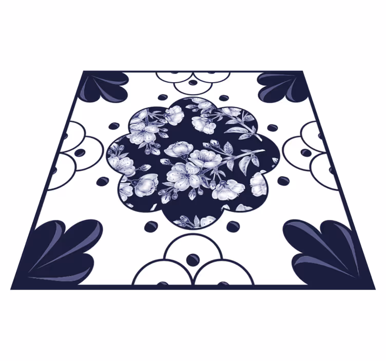 Alfombra vinílica cocina azulejos de flores - TenVinilo