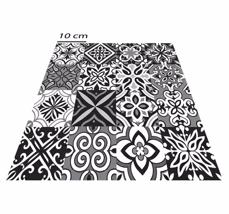 Alfombra vinílica cocina geométricos negros contrastantes - TenVinilo