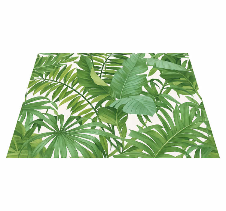 Alfombra vinílica dormitorio hojas tropicales - TenVinilo