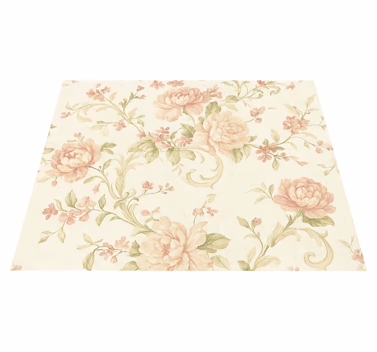 Alfombra vinílica dormitorio flores vintage rosa claro - TenVinilo