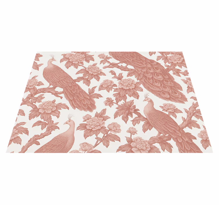Alfombra vinílica dormitorio patrón de pavos rosas - TenVinilo