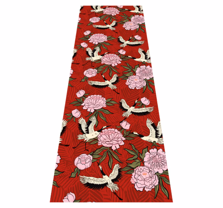 Alfombra vinílica dormitorio pájaros blancos sobre rojo - TenVinilo