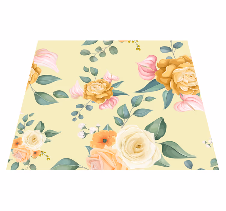 Alfombra vinílica dormitorio estilo vintage rosas amarillas - TenVinilo