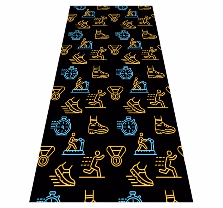 Alfombra vinílica dormitorio íconos en vector neón negro - TenVinilo