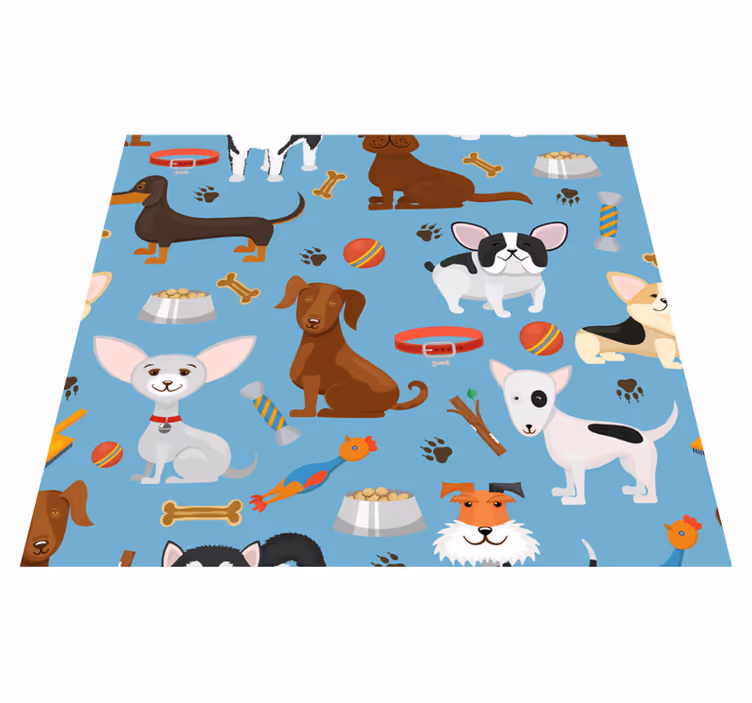 Alfombra vinílica dormitorio fondo azul perros - TenVinilo