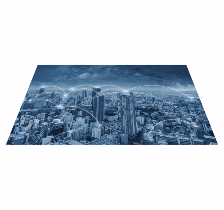 Alfombra vinílica dormitorio paisaje urbano rascacielos - TenVinilo