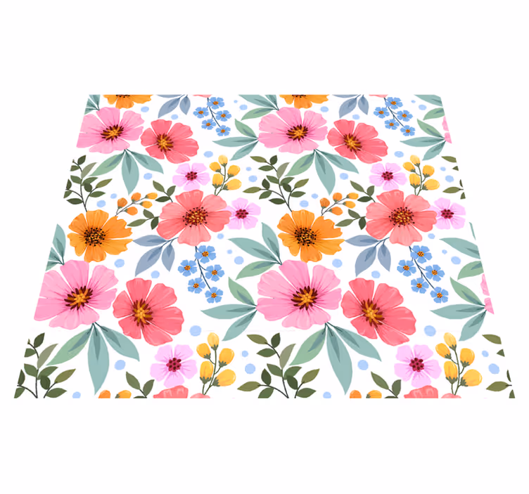 Alfombra vinílica naturaleza flores coloridas fondo blanco - TenVinilo