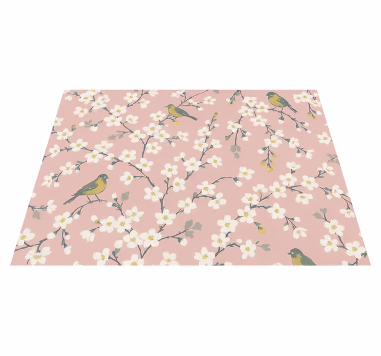 Alfombra vinílica naturaleza aves del huerto rosa - TenVinilo