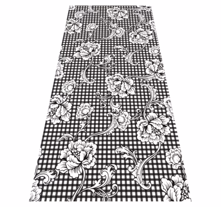 Alfombra vinílica vintage patrón de cuadros blanco y negro - TenVinilo
