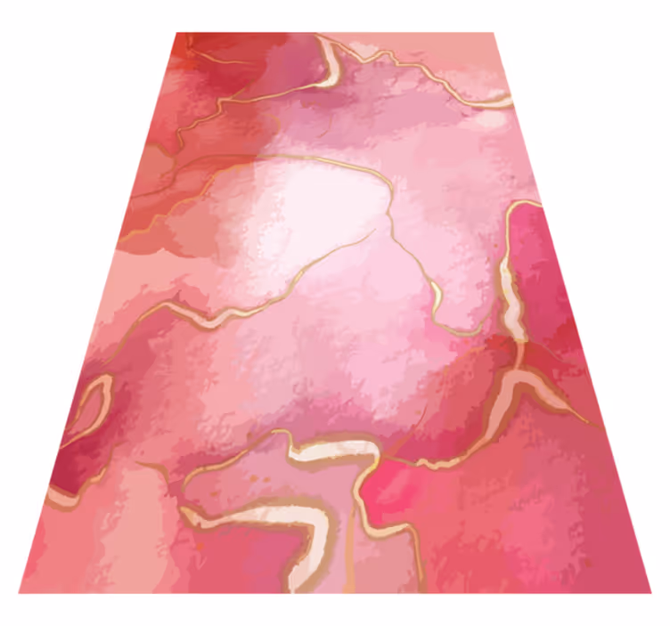 Alfombra vinílica moderna efecto mármol rosa y dorado - TenVinilo