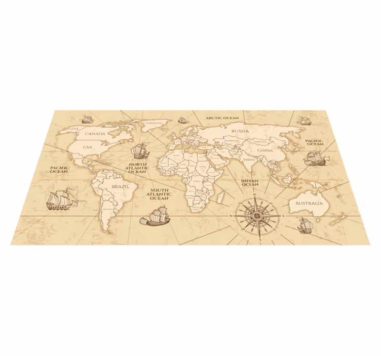Alfombra vinílica mapamundi mural de mapa retro sepia - TenVinilo