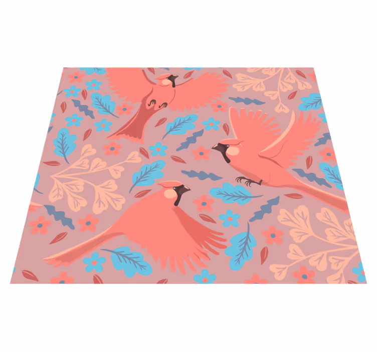 Alfombra vinílica salón fondo blush con aves en rama - TenVinilo