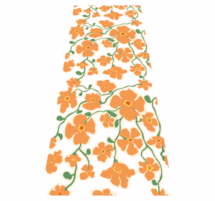 Alfombra vinílica salón flores margaritas naranjas verdes - TenVinilo
