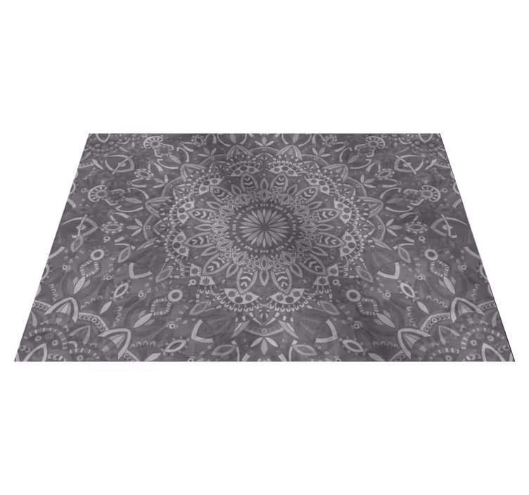 Alfombra vinílica gris con patrón de mandala intrincado - TenVinilo
