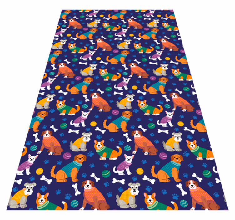 Alfombra vinílica lila patrón colorido de perros - TenVinilo