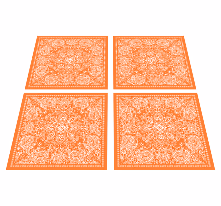 Alfombra vinílica naranja azulejo paisley - TenVinilo