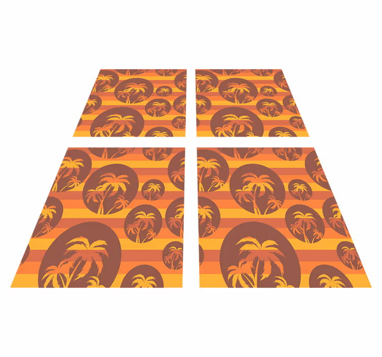 Alfombra vinílica naranja atardecer retro y palmeras - TenVinilo