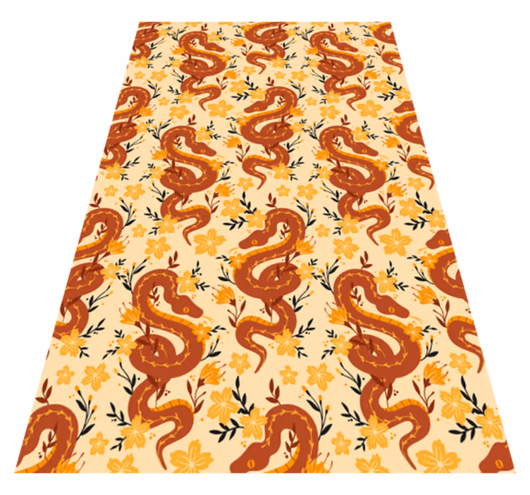 Alfombra vinílica naranja serpiente con flores silvestres - TenVinilo