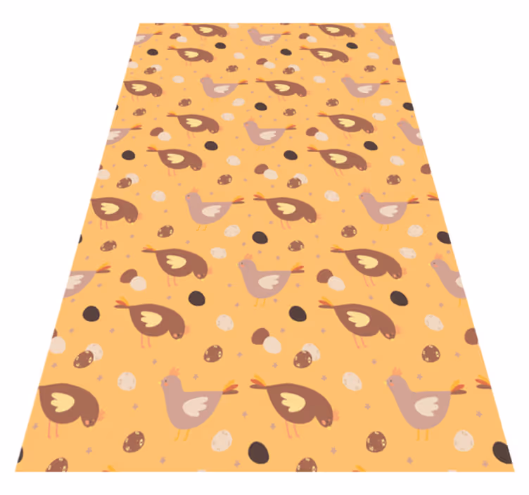 Alfombra vinílica naranja patrón de pollitos naranjas - TenVinilo