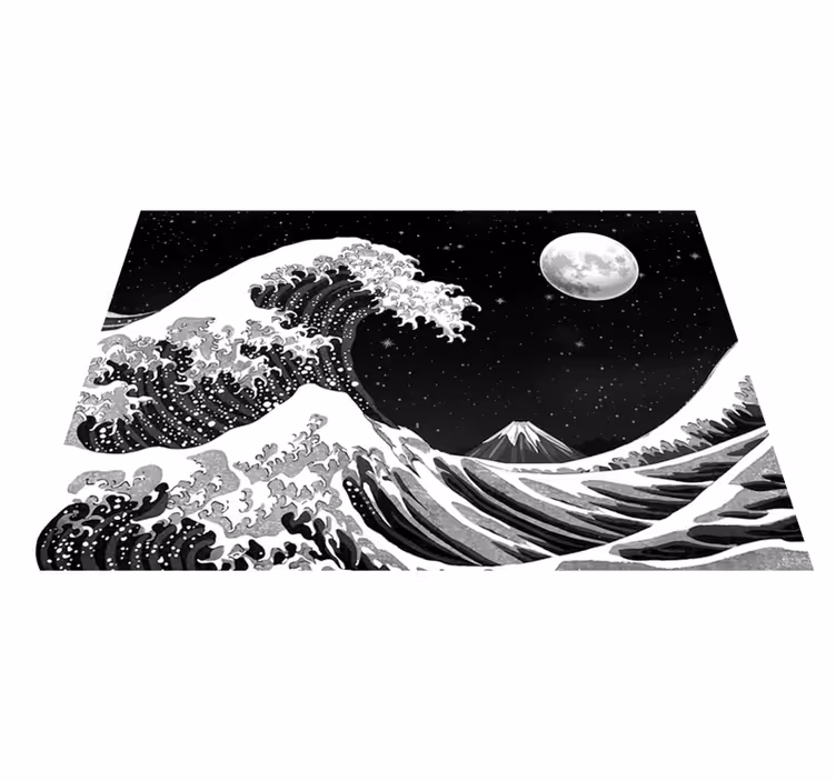 Alfombra vinílica negra ola de kanagawa nocturna - TenVinilo