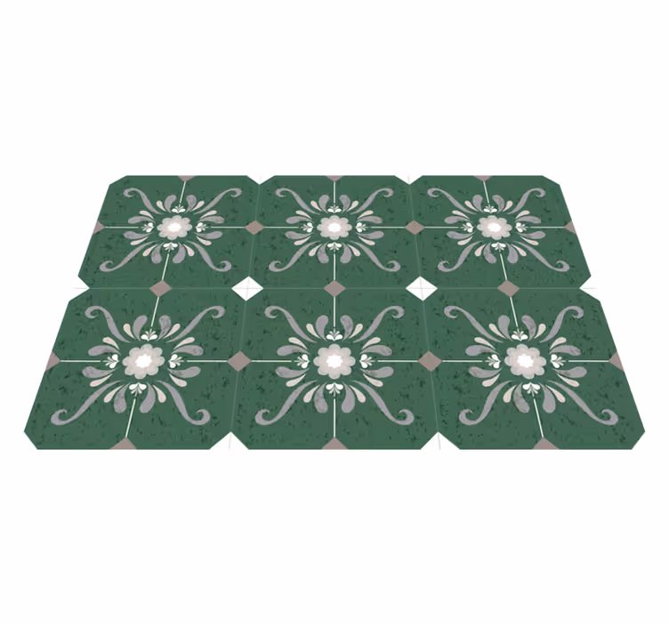 Alfombra vinílica verde baldosas de estilo antiguo - TenVinilo