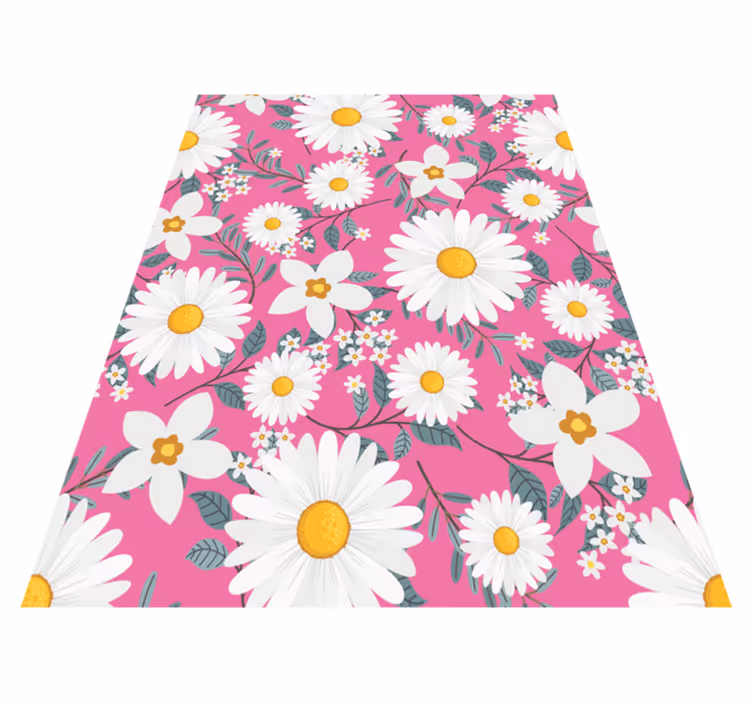Alfombra vinílica rosa fondo de flores margarita - TenVinilo