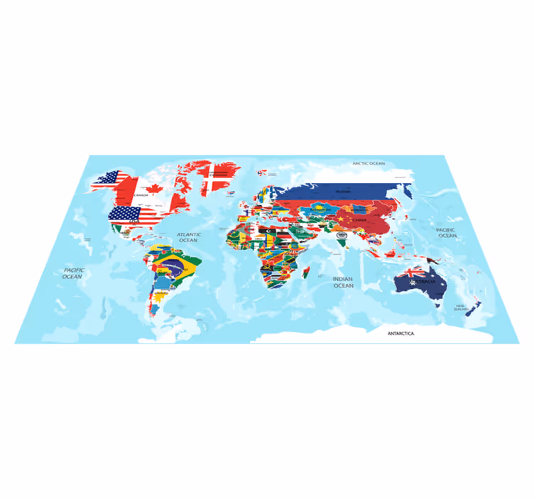 Alfombra vinilo salón mapa banderas del mundo - TenVinilo