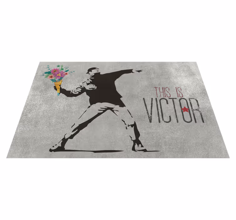 Alfombra vinílica gris de Bansky con nombre - TenVinilo