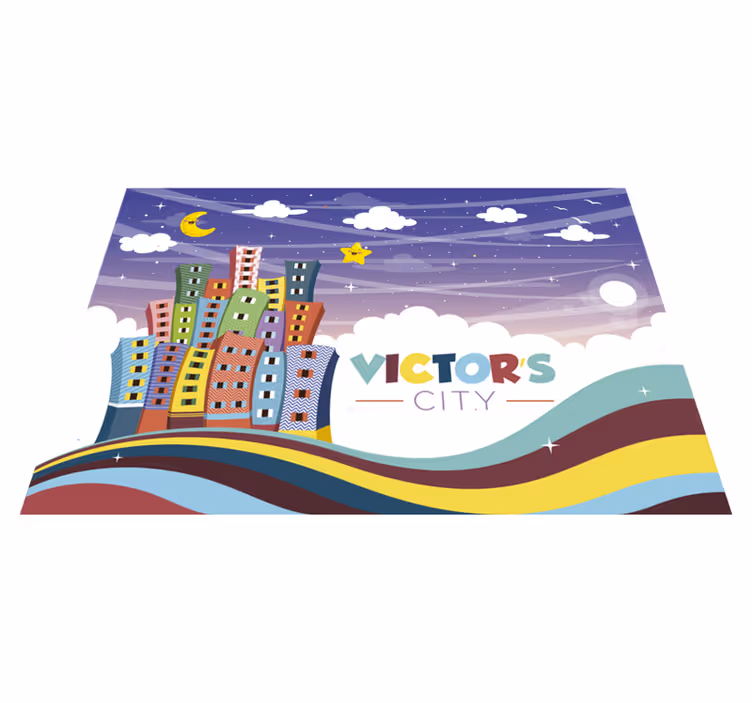 Alfombra vinílica personalizable arcoíris del paisaje urbano - TenVinilo