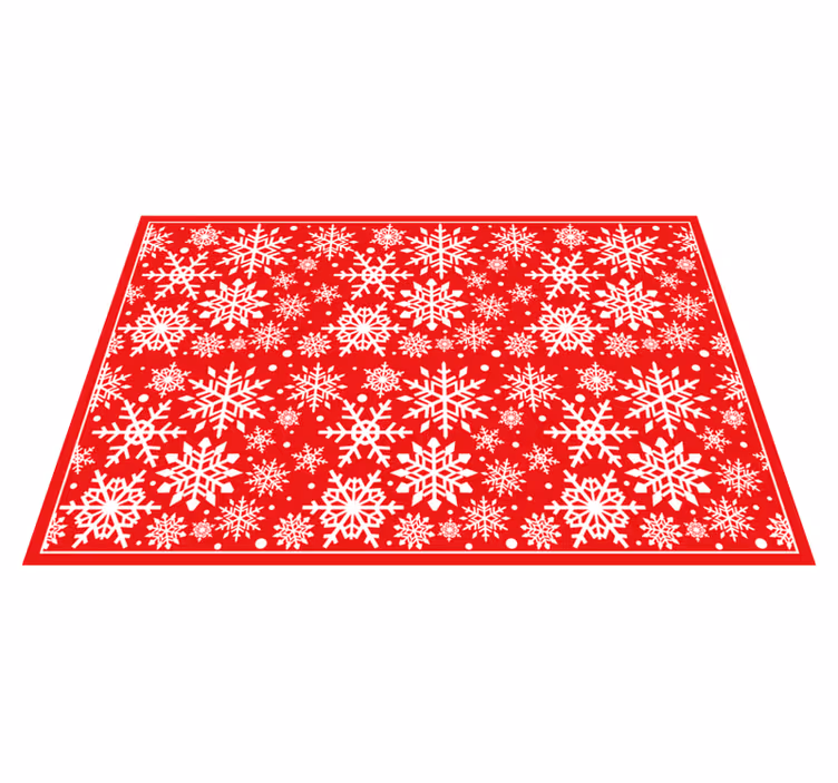 Alfombra vinílica dormitorio roja y copos nieve - TenVinilo