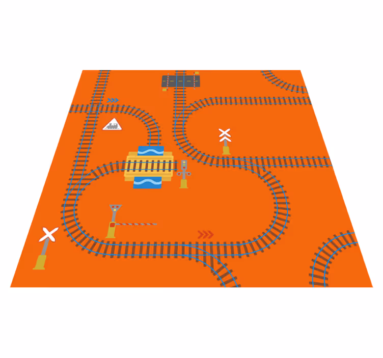 Alfombra vinilo infantil vías tren naranja - TenVinilo