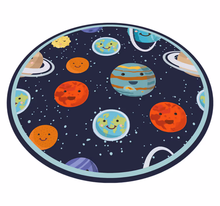 Alfombra vinílica infantil círculo de planetas sonrientes - TenVinilo