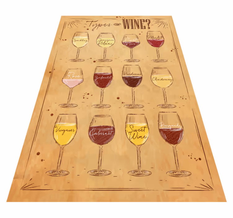 Alfombra vinílica con frase Tipo de vinos beige - TenVinilo