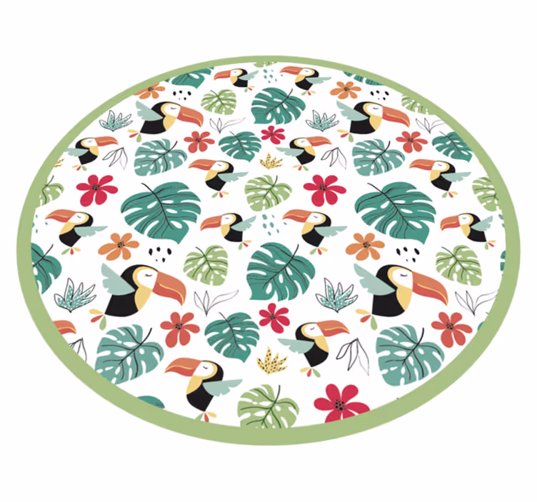 Alfombra vinílica animales hojas tropicales y aves - TenVinilo