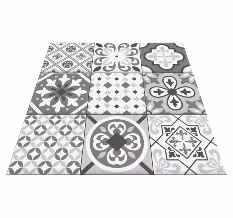 Alfombra vinílica hidráulica azulejos grises - TenVinilo