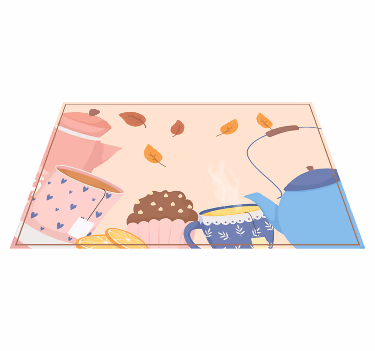 Alfombra vinílica flores ilustración de la hora del té - TenVinilo