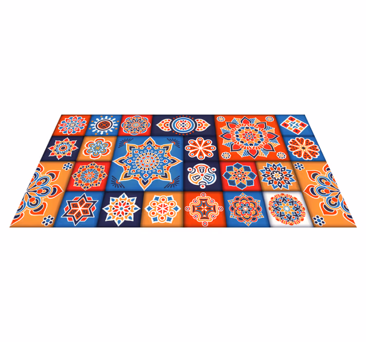 Alfombra vinilo cocina Coloridos azulejos florales - TenVinilo