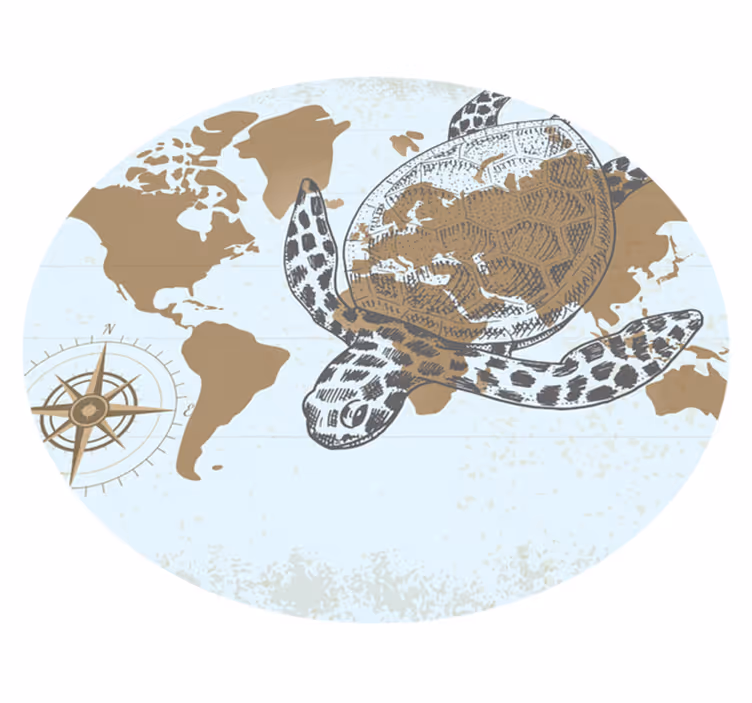 Alfombra vinílica mapamundi mapa de la brújula de la tortuga - TenVinilo
