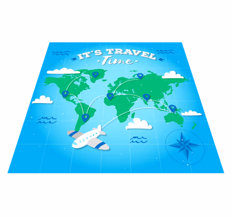 Alfombra vinílica mapamundi hora de viajar - TenVinilo