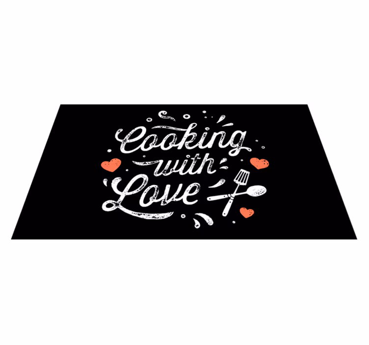 Alfombra vinílica frase historia de amor en la cocina - TenVinilo