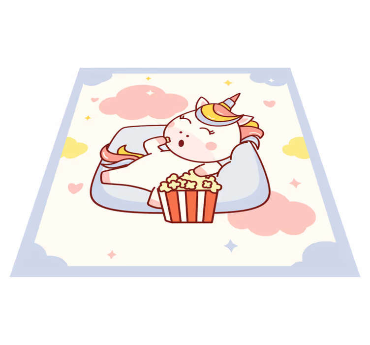 Alfombra vinílica unicornio comiendo palomitas - TenVinilo