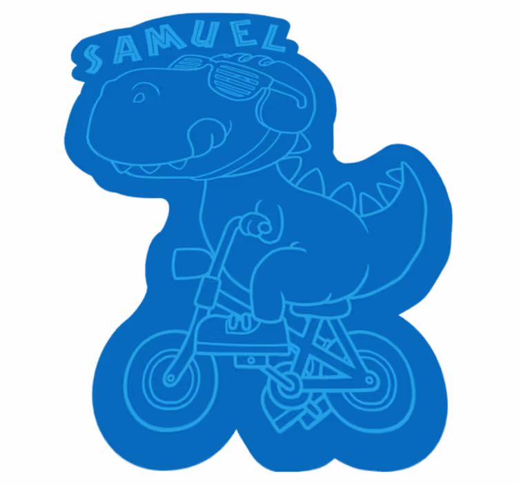 Alfombra vinilo infantil T-Rex azul con nombre - TenVinilo