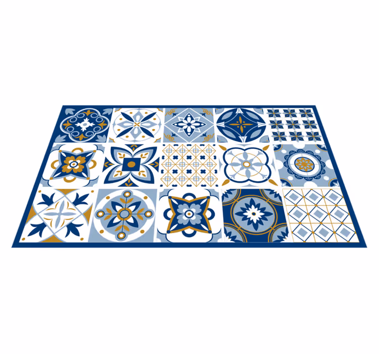 Alfombra vinílica cocina azulejos cuadrados azules - TenVinilo