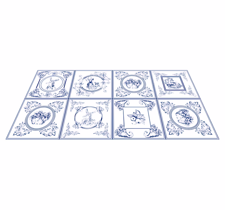 Alfombras de vinilo de azulejos Azulejos azules vintage - TenVinilo