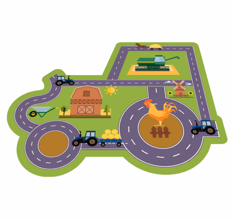 Alfombra vinílica carretera circuito de juego de granja - TenVinilo
