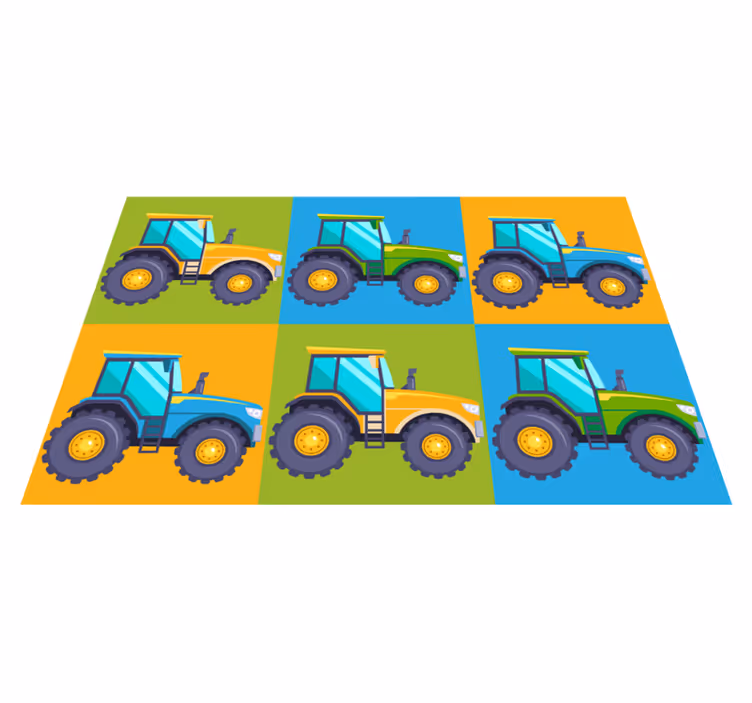 Alfombra vinílica infantil coloridos cuadrados de tractor - TenVinilo