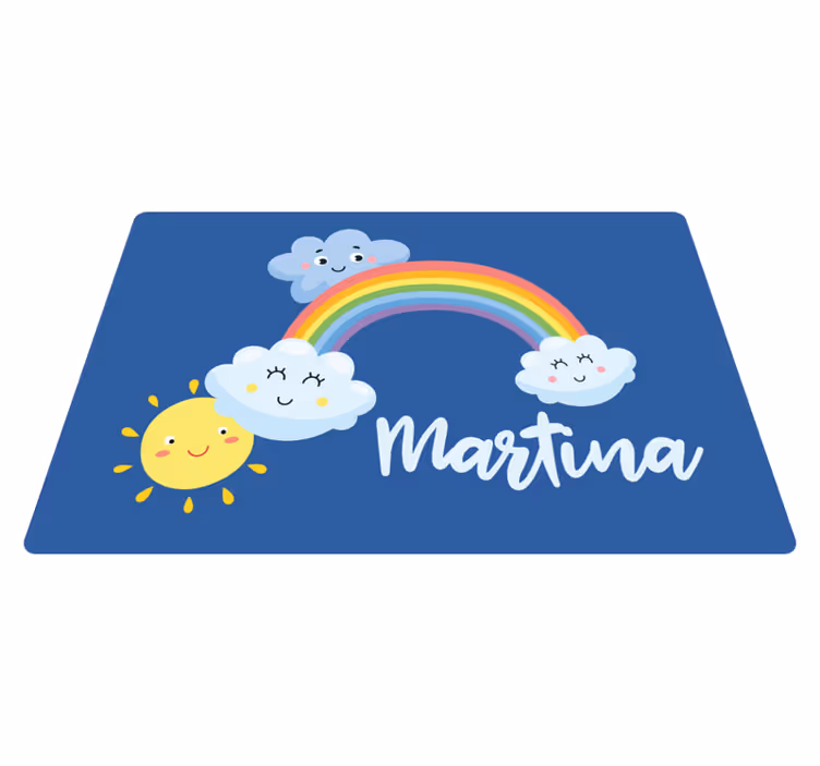 Alfombra vinílica con nombre arcoíris y nubes  - TenVinilo
